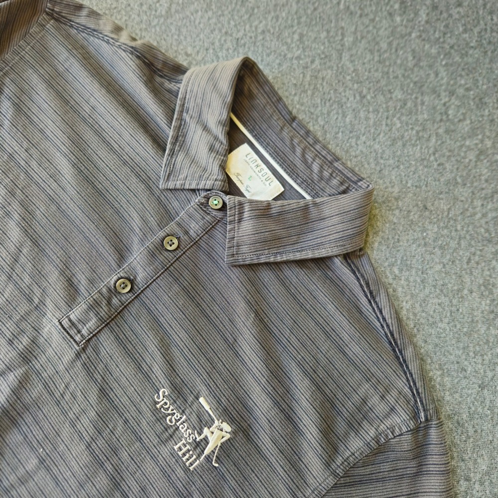 Spyglass Hill Linksoul Golf Polo Shirt Mens Large Gray Striped Luxury Cotton